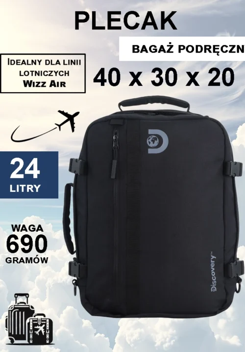 Backpack-cabin bag 24l black